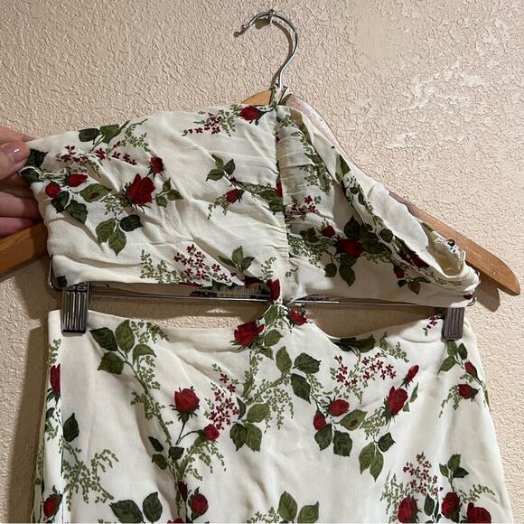 Reformation Riya floral rose flounce hemline midi dress 4 - Picture 3 of 6